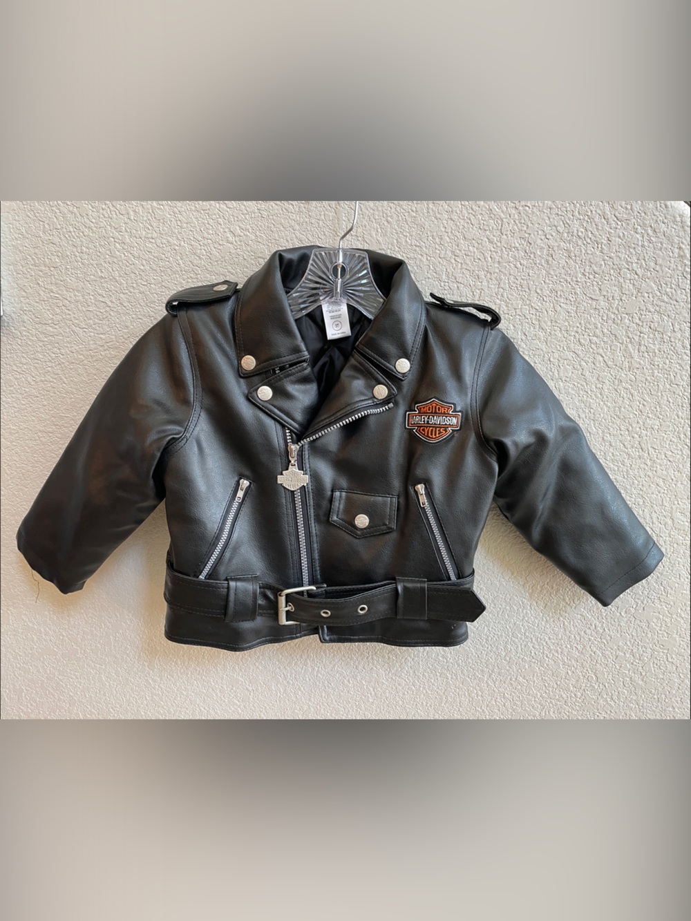 Harley-Davidson Black Leather Jacket with Orange Patch